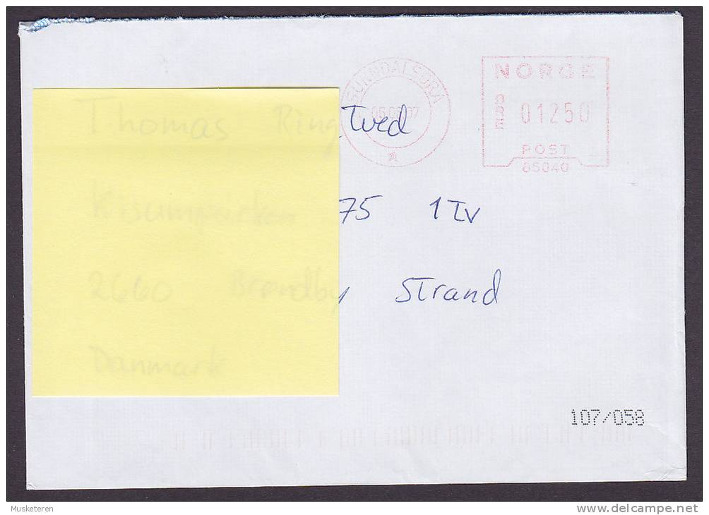 Norway TMS Cancel 85040 SUNNDALSØRA 2007 Cover Brief To Denmark (2 Scans) - Covers & Documents