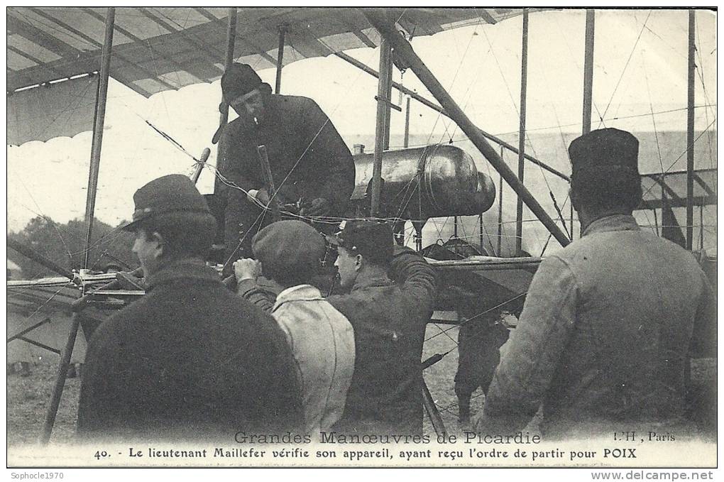 PICARDIE - 60 - OISE -  Manoeuvres 1910- POIX DE PICARDIE Lieut. MAILLEFER  Vérifie Appareil Gros Plan - Grandvilliers