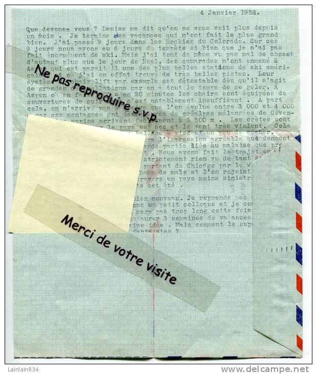 - Entier Postal, USA, Air Mail, Aérogramme De CHICAGO To Château D´Angleterre, Par Bischeim, Bas-Rhin, 1952. - 1941-60