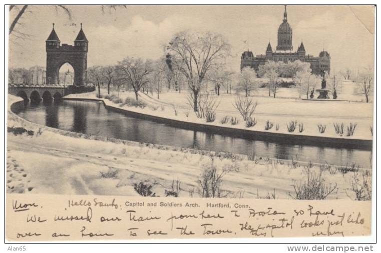 Hartford CT Connecticut, Capitol Building And Soldiers Arch, C1900s Vintage Postcard - Hartford