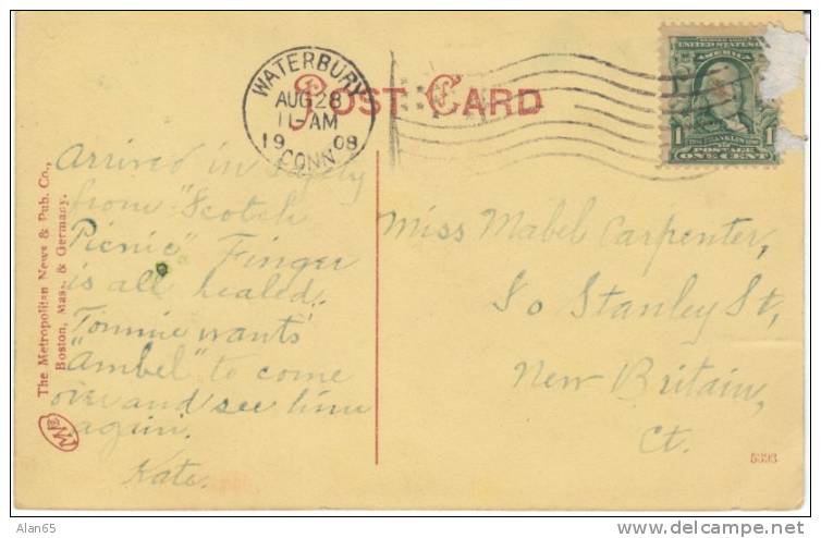 Waterbury CT Connecticut, Crosby High School, Flag Cancel Postmark, C1900s Vintage Postcard - Waterbury