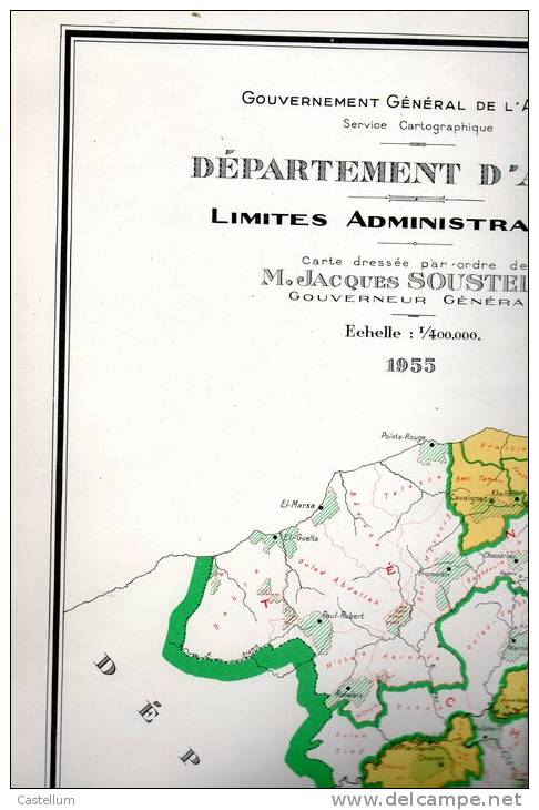 Carte Geographique Departement D'Alger- Limites Administratives-.1955 - Cartes Géographiques