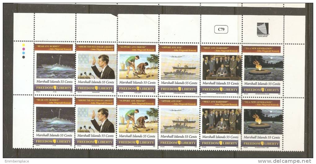 MARSHALL ISLANDS - 1995 KENNEDY COMMEMORATION SE-TENANT BLOCK OF 2 SETS MNH **  SG 600-605 - Kennedy (John F.)