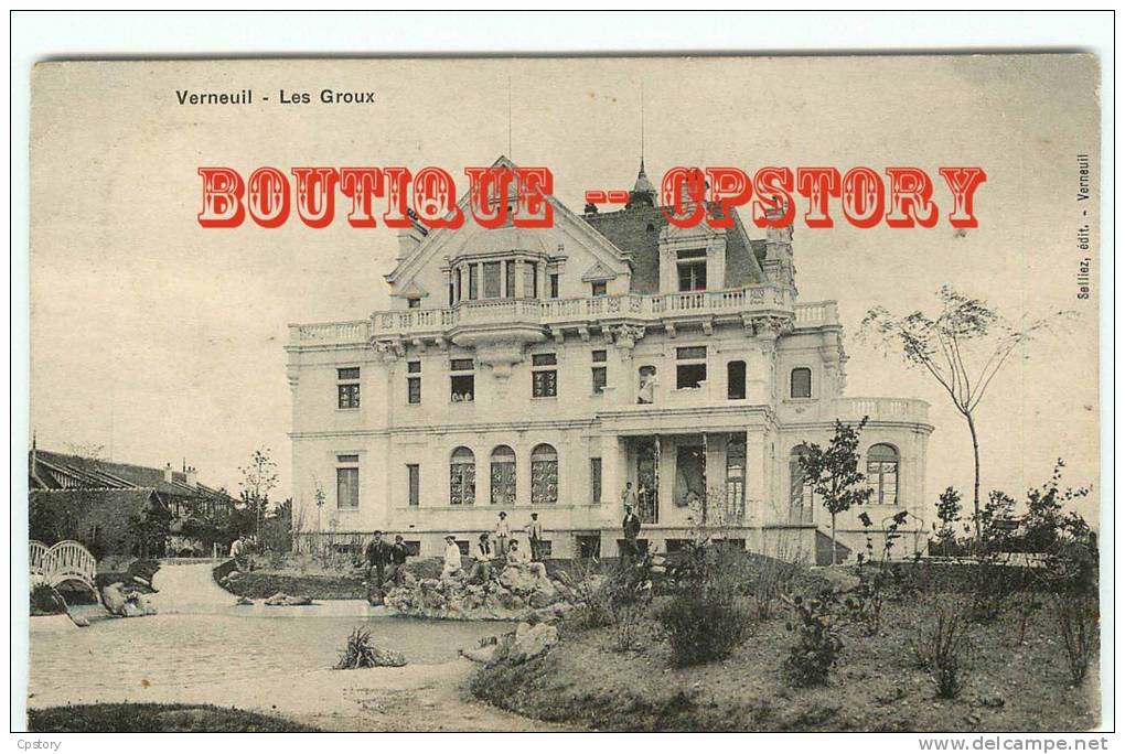 78 - VERNEUIL Sur SEINE - Les Groux - Chateau Animé - Carte Voyagée 1904 - Dos Scané - Verneuil Sur Seine