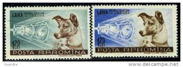 1957 Laika The First Dog In Outer Space Traveler,Romania,Mi.1684- 1685,MNH - Neufs