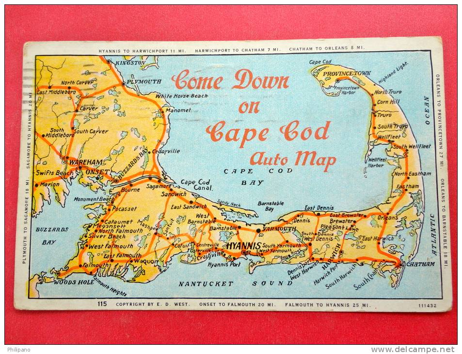 - Massachusetts > Cape Cod   Come Down On Cape Cod Auto Map 1934 Cancel------------ Ref 615 - Cape Cod