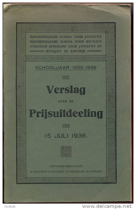Prijuitdeling  Atheneum Kortrijk 1935 - 1936 - Diplômes & Bulletins Scolaires