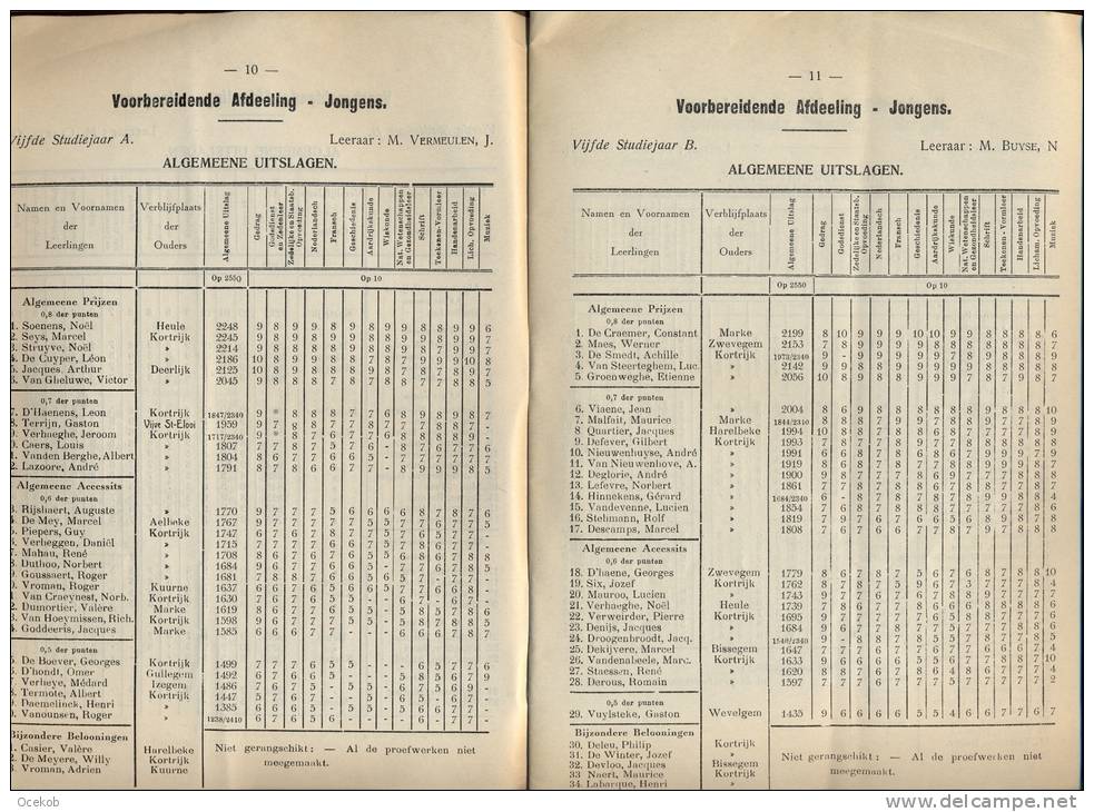 Prijuitdeling  Atheneum Kortrijk 1935 - 1936 - Diplômes & Bulletins Scolaires