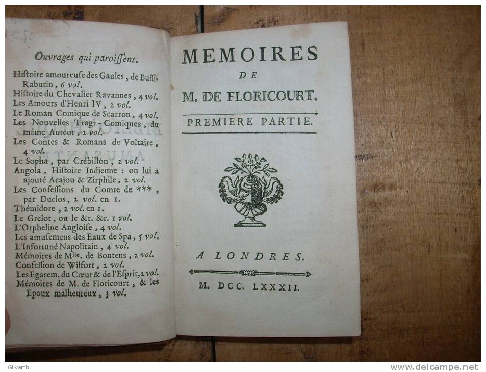 mémoires de M. de Floricourt - 2 volumes 1782