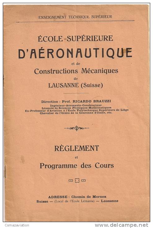 Ecole Supérieure D'Aéronautique De Lausanne - Rare Et Exceptionnel - 1901-1940