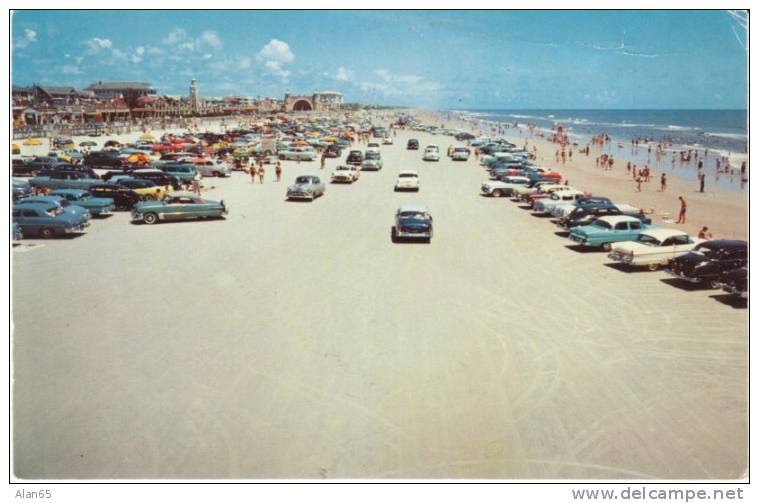 Daytona Beach FL Florida, Beach Scene With Autos C1950s Vintage Postcard - Daytona