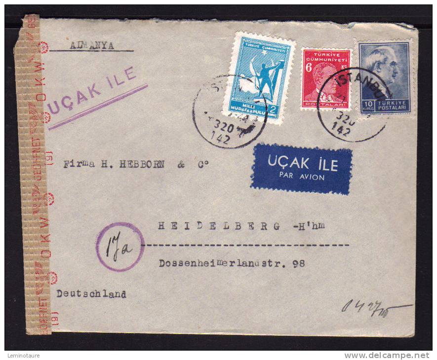 ISTANBUL 07.1944 / Lettre Avion Pour L'ALLEMAGNE / Bande De Censure OKW (9) - Lettres & Documents