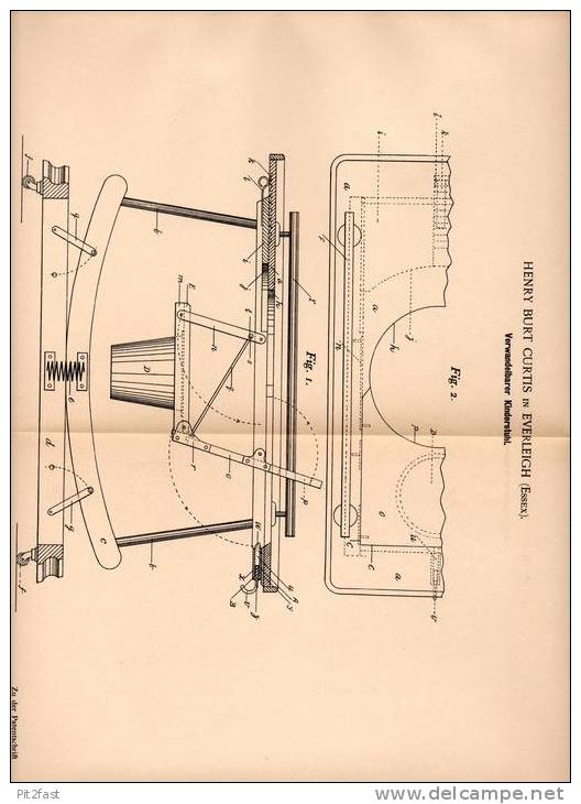 Original Patentschrift - H. Curtis In Everleigh , Essex , 1901 , Verstellbarer Kinderstuhl , Stuhl !!! - Sonstige & Ohne Zuordnung