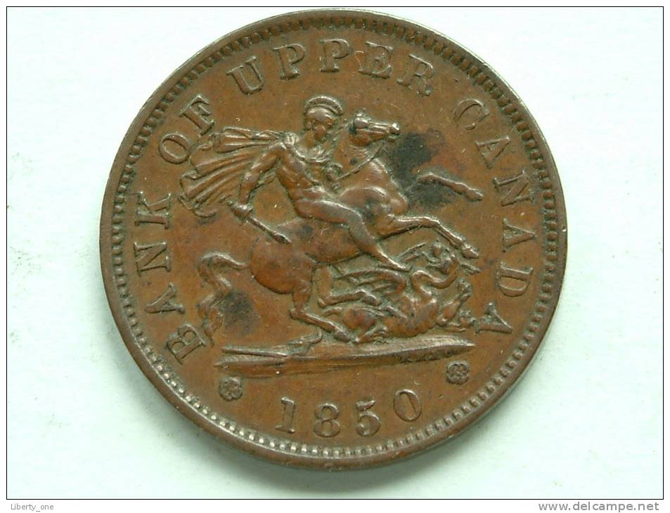 1850 BANK OF UPPER CANADA - BANK TOKEN - ONE PENNY / KM Tn 3 ( Uncleaned - For Grade, Please See Photo ) ! - Canada