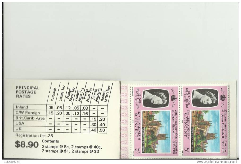 THE GRENADINE OF ST VINCENT 1978 BOOKLET QU ELISABETH II CORONATION 1953-1978 W 8 STAMPS 2 EACH OF 5-40-1..3.00 Mint - St.Vincent Und Die Grenadinen