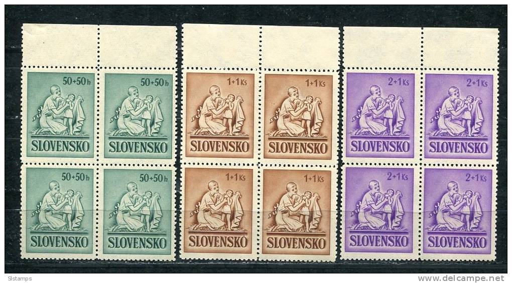 Slovakia 1941 Mi 91-3 MNH Blocks Of 4  Cv 14 Euro - Neufs