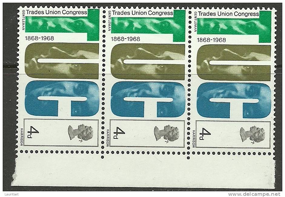 ENGLAND Great Britain 1968 Trades Union Congress As 3-Streife MNH - Unused Stamps