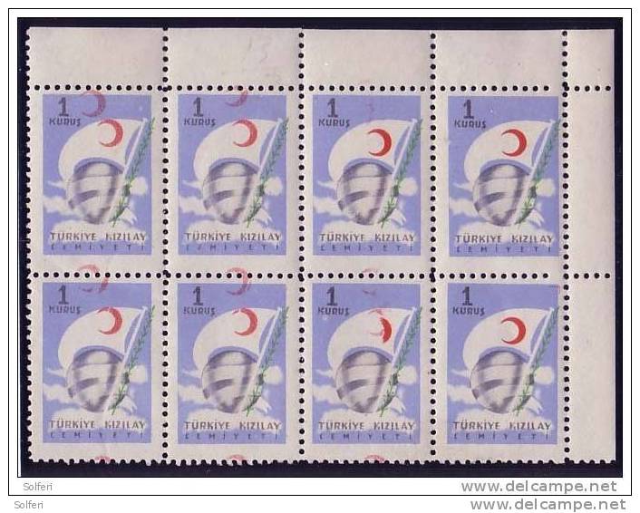 RED CROSS / CROIX ROUGE  1954  TURQUIE BIENFAISANCE N° B180 X 8 DOUBLE CROISSANT TENANT A NORMAL ** - Altri & Non Classificati