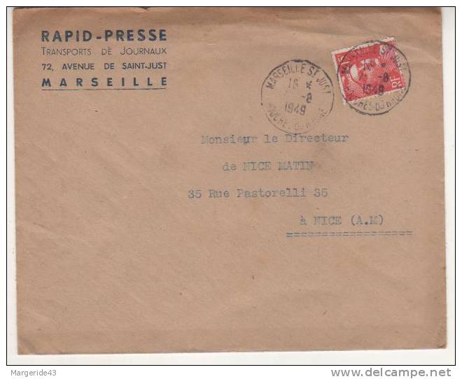 GANDON SUR LETTRE DE MARSEILLE SAINT JUST DU 2/8/49 - 1921-1960: Période Moderne