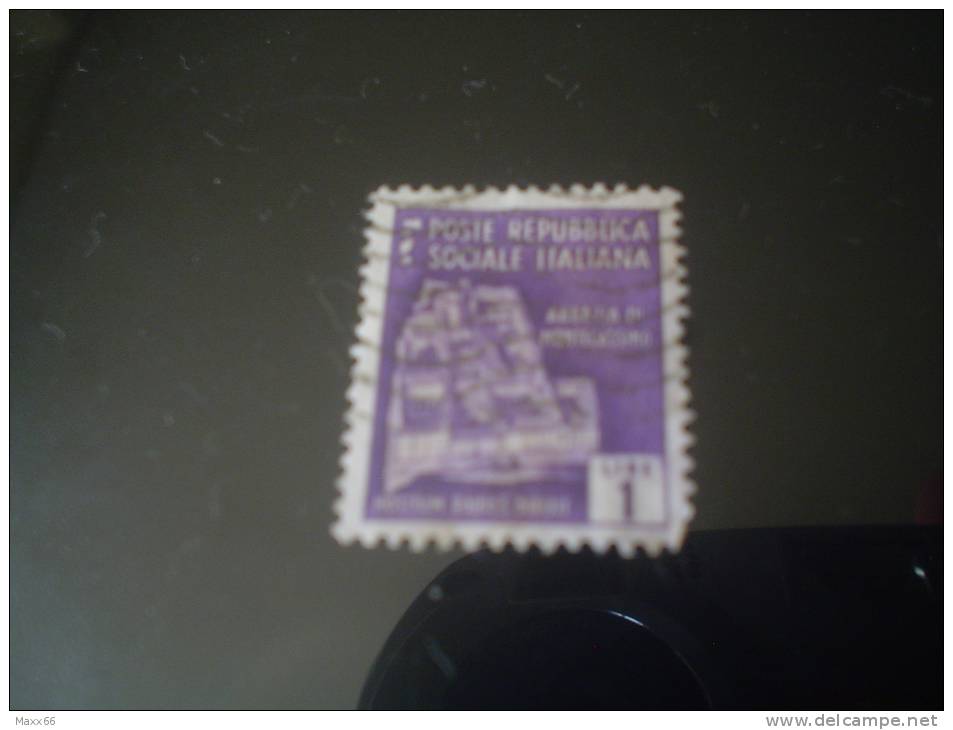 ITALIA REPUBBLICA  SOCIALE - USATO - 1944/1945 - MONUMENTI DISTRUTTI  2° EMIS.- ABBAZIA DI MONTECASSINO  -  1 £ - Gebraucht