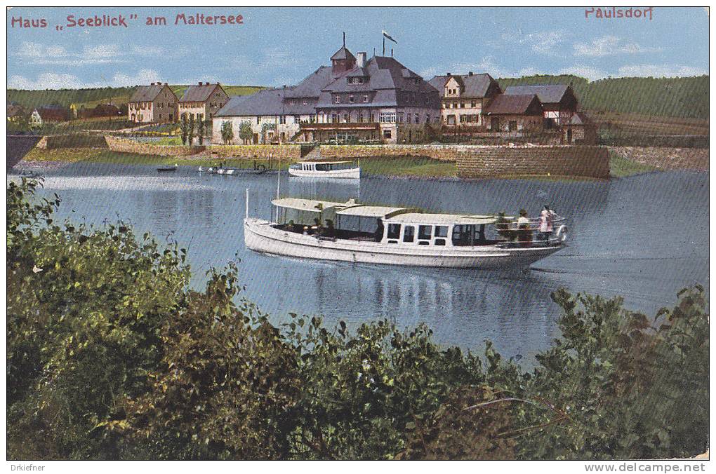 Motorboot Vor Haus "Seeblick" Am Maltersee, Paulsdorf, Um 1910 - Dampfer