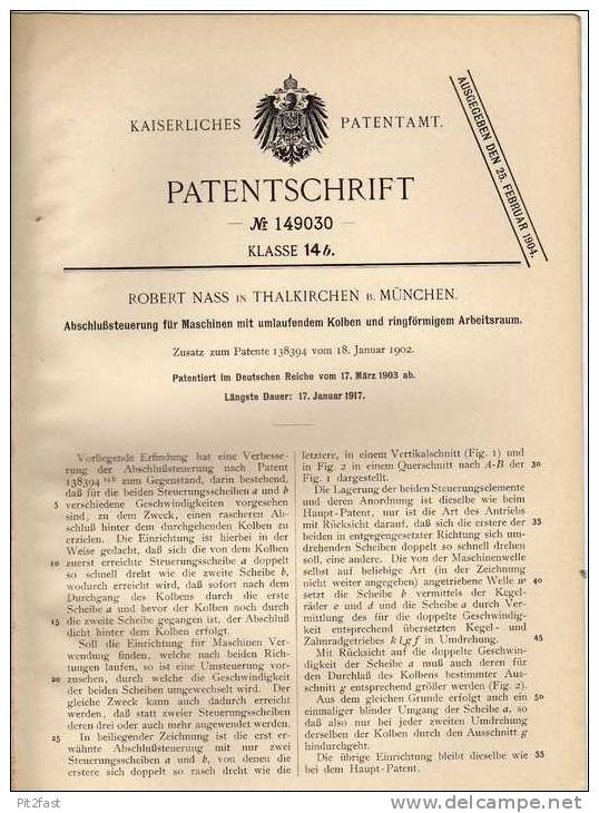 Original Patentschrift - R. Nass In Thalkirchen B. München , 1903 , Steuerung Für Maschinen !!! - Historische Dokumente