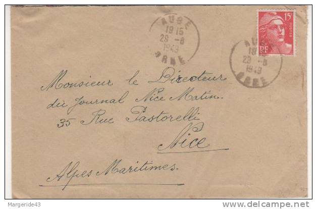 GANDON SUR LETTRE DE AUBE (ORNE) DU 29/8/49 - 1921-1960: Modern Period