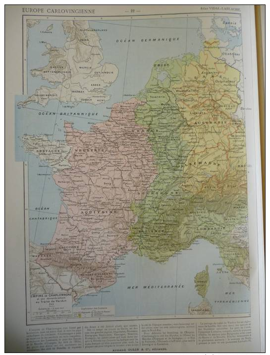 Carte Géographique , Europe Carlovingienne , Empire De Charlemagne Au Traité De Verdun  1898 - Documenti Storici
