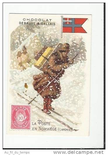 CHROMO CHOCOLAT DEBAUVE , 7 X 10.5 , LA POSTE EN NORVEGE - Other & Unclassified