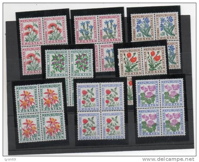 TIMBRE POSTE   TAXE  N° YVERT NEUFS °°  95/102 BLOCS DE 4  FLEURS - 1960-.... Mint/hinged