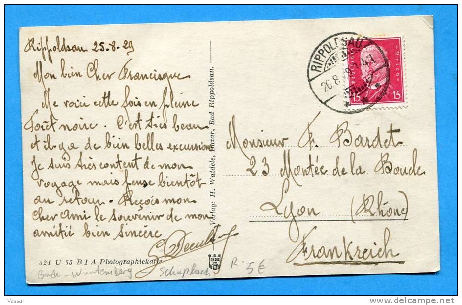 BAD RIPPOLDSAU. Franked In 1929. Nice Postmark . .Allemagne - Sasbach