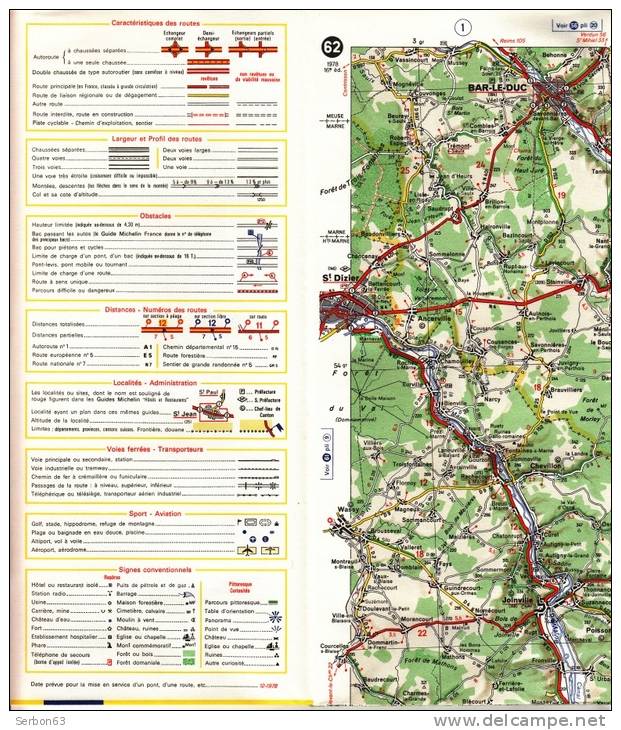 CARTE MICHELIN N°62 NEUVE PATINE SOLDE LIBRAIRIE MANUFACTURE FRANCAISE DES PNEUMATIQUES TOURISME FRANCE 1978 CHAUMONT ST - Cartes/Atlas
