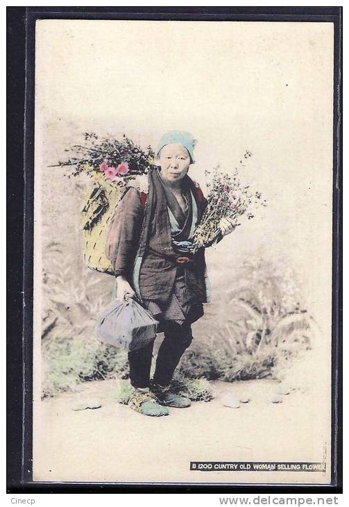 CPA JAPON - B 1200 Cuntry Old Woman Selling Flower - Petit Métier Vieille Femme Japonaise Fleuriste - Other & Unclassified