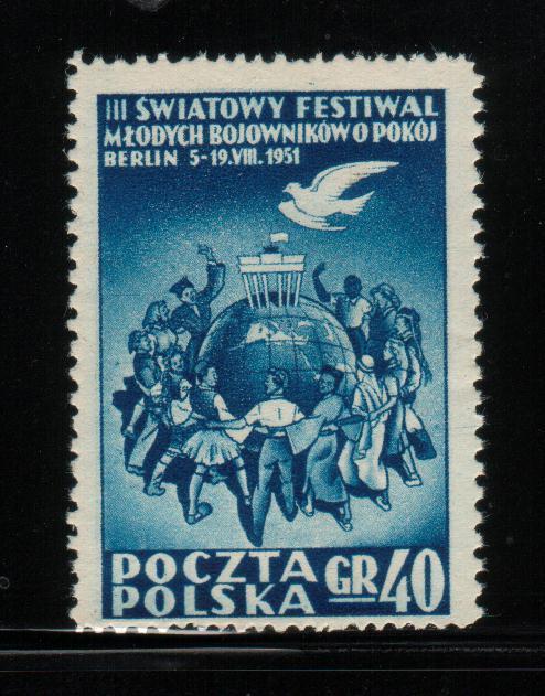 POLAND 1951 3RD WORLD YOUNG PIONEERS FESTIVAL FOR PEACE IN BERLIN HM Dove Birds Globe Germany - Unused Stamps