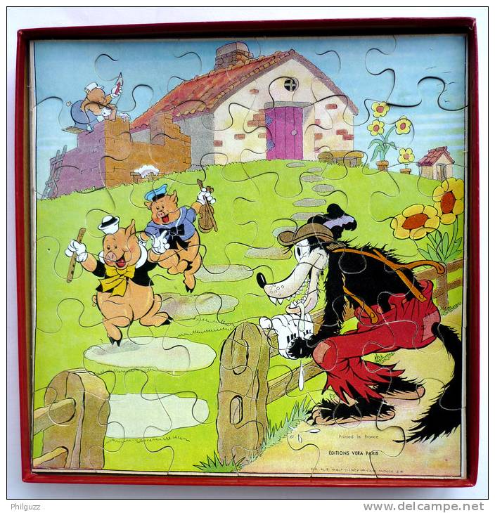 JEU DE SOCIETE 2 PUZZLES - LES TROIS PETITS COCHONS - VERA - Années 30 - SUPERBE ETAT - Otros & Sin Clasificación