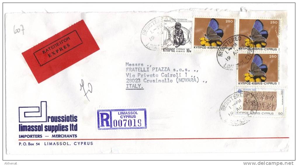 TZ607 - CIPRO , Lettera Raccomandata Da Limassol Per L'Italia 19/8/83. Papillon Farfalle - Briefe U. Dokumente