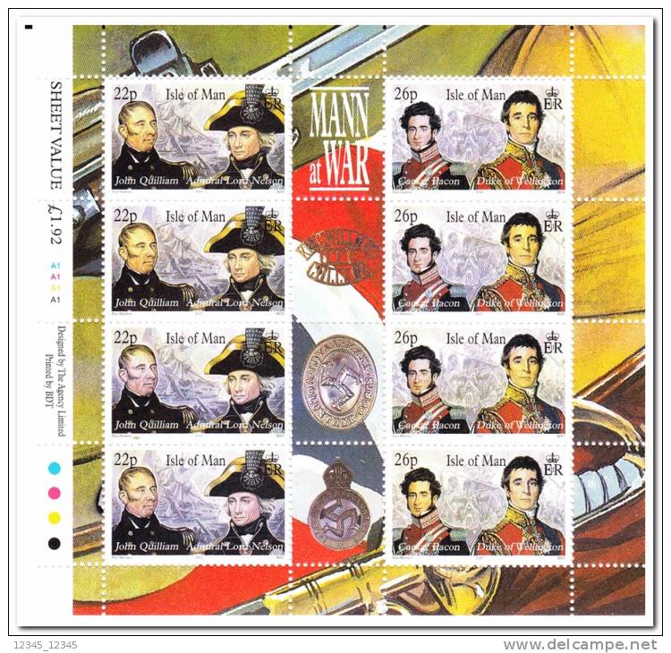 Isle Of Man 2000 Postfris MNH Sheet Of 8 Mann At War - Man (Ile De)