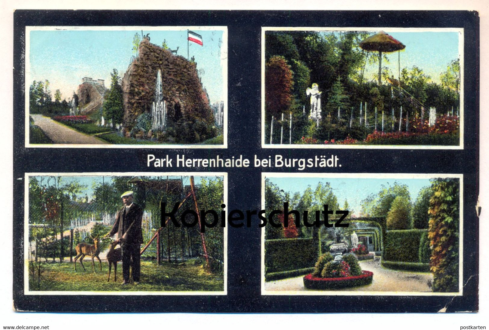 ALTE POSTKARTE PARK HERRENHAIDE BEI BURGSTÄDT BARBAROSSA-HÖHLE IRRGARTEN REH DEER CHEVREUIL Parque Parc Postcard Cpa AK - Burgstädt