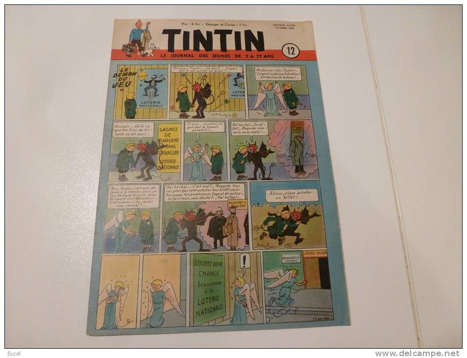 JOURNAL TINTIN N°12 1952 - Couverture HERGE - Tintin