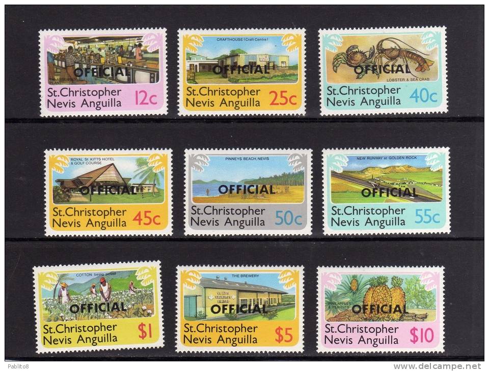 ST CHRISTOPHER NEVIS ANGUILLA 1980 LANDSCAPES OVERPRINTED OFFICIAL - SERVIZIO: PAESAGGI SOPRASTAMPATI  MNH - San Cristóbal Y Nieves - Anguilla (...-1980)