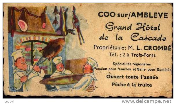 COO Sur/AMBLEVE - Grand Hôtel De La Cascade - Petite Carte Publicitaire Ancienne - Advertising