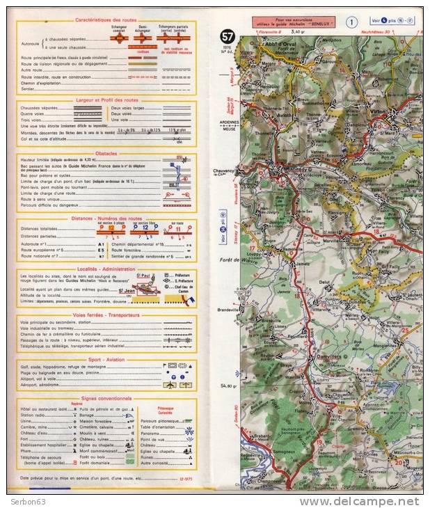 CARTE MICHELIN N°57 NEUVE PATINE SOLDE LIBRAIRIE MANUFACTURE FRANCAISE DES PNEUMATIQUES TOURISME FRANCE 1976 VERDUN WISS - Mapas/Atlas