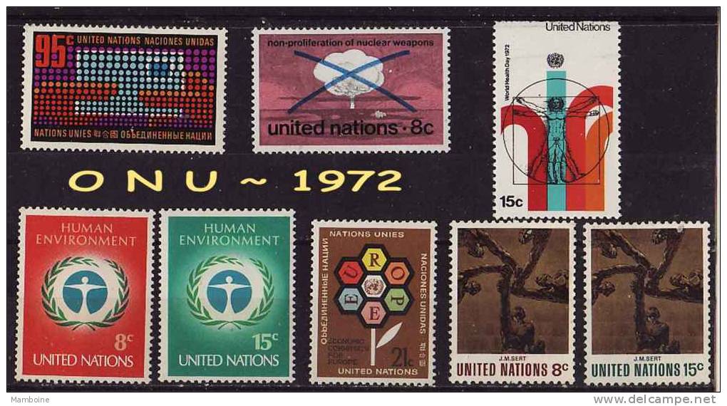 ONU ~1972 Année Compl.  N°  219 / 26   Neuf X X = 8 Valeurs - Neufs