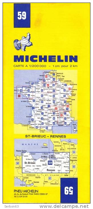 CARTE MICHELIN N°59 NEUVE PATINE SOLDE LIBRAIRIE MANUFACTURE FRANCAISE DES PNEUMATIQUES TOURISME FRANCE 1978 SAINT BRIEU - Cartes/Atlas