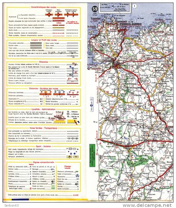 CARTE MICHELIN N°59 NEUVE PATINE SOLDE LIBRAIRIE MANUFACTURE FRANCAISE DES PNEUMATIQUES TOURISME FRANCE 1978 SAINT BRIEU - Cartes/Atlas