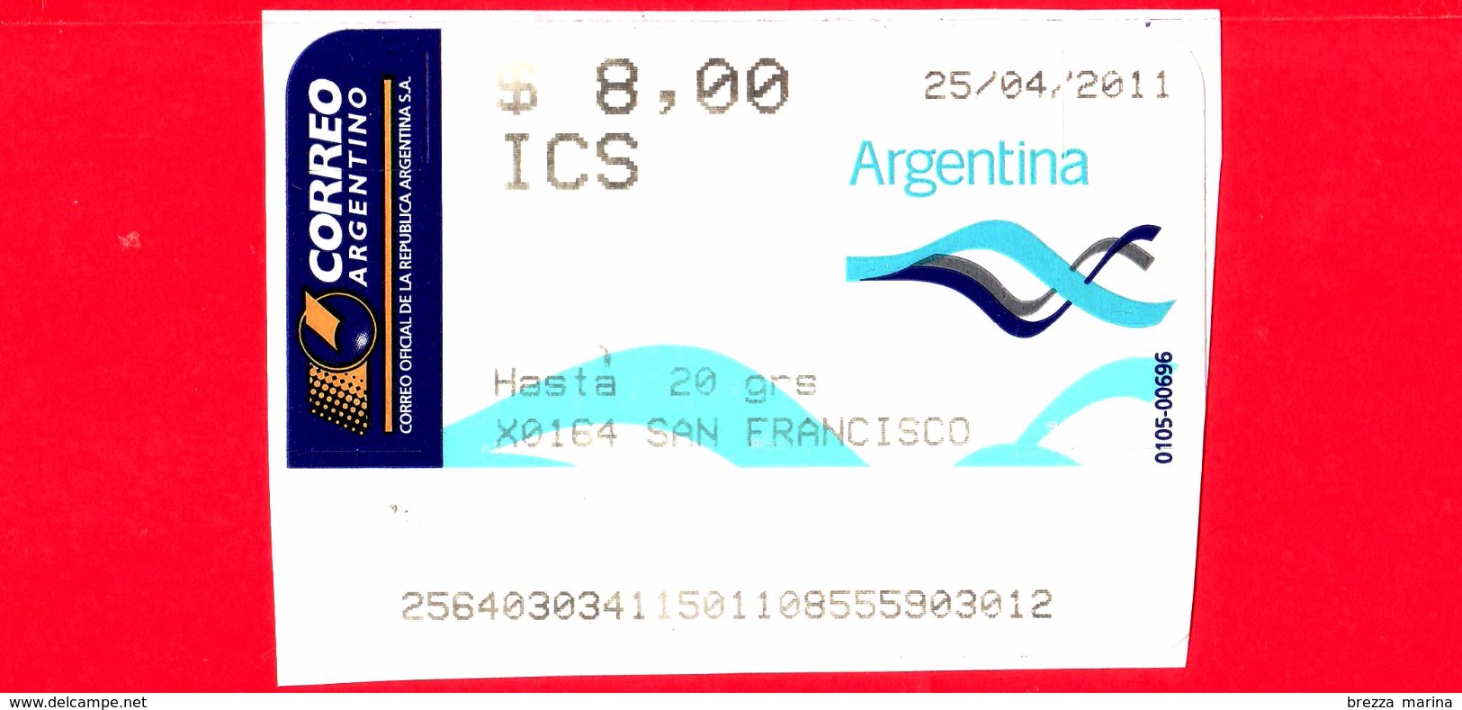 ARGENTINA - Usato - 2011 - ATM - Correo Argentino - ICS - San Francisco - 8.00 - Viñetas De Franqueo (Frama)