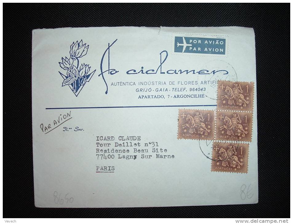 LETTRE PAR AVION POUR LA FRANCE TP 1 ESC X4 OBL. 19 DEZ 72 + ENTETE CICLAMEN FLORES FLEURS - Lettres & Documents