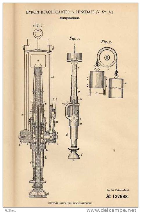 Original Patentschrift - B. Carter In Hinsdale , USA , 1900 , Stampfmaschine !!! - Tools