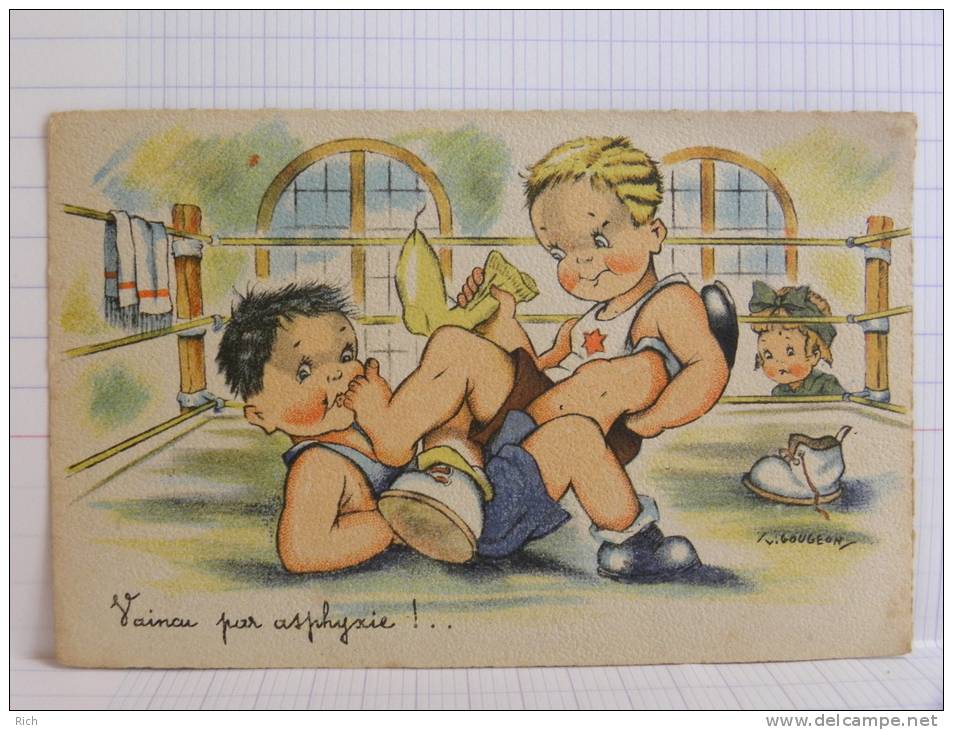 CPA Illustrateur GOUGEON - Enfants - Vaincu Par Asphyxie !... Sport, Catch, Odeur De Chaussettes - Gougeon