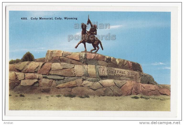 SHOSHONE CANYON -CODY MEMORIAL STATUE -BUFFALO BILL- WYOMING -WY - C1940s-1950s Vintage Postcard [o2921] - Cody